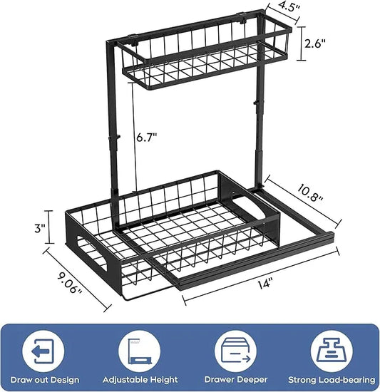 Under Sink Organizer , 2 Pack Height Adjustable Cabinet Organizer with Slide Out Drawer, Pull Out Under Sink Storage, Multi-Purpose 2 Tier Sink Shelves for Kitchen Bathroom Pantry (Black, 2 Pack) - ModernBath
