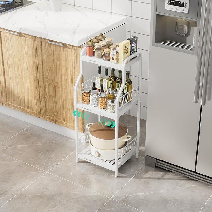 HapiRm Bathroom Shelf Unit Organizer - 3 Tier Expandable Narrow Shelf, Metal Free-Standing Shelves, Open Floor Rack Slim Storage Cabinet, Ideal for Bathroom, Laundry, Kitchen Organization (White) - ModernBath
