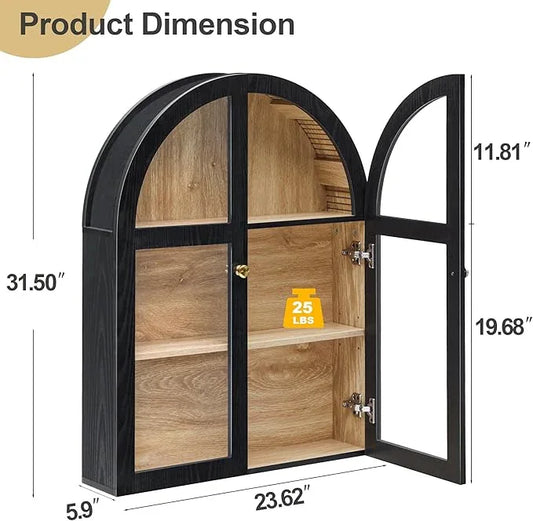 Arched Bathroom Wall Cabinet, Arch Medicine Cabinet Wall Mounted with Acrylic Doors, Wall Over The Toilet Storage Cabinet with Adjustable Shelves for Laundry Room, Kitchen (Black) - ModernBath
