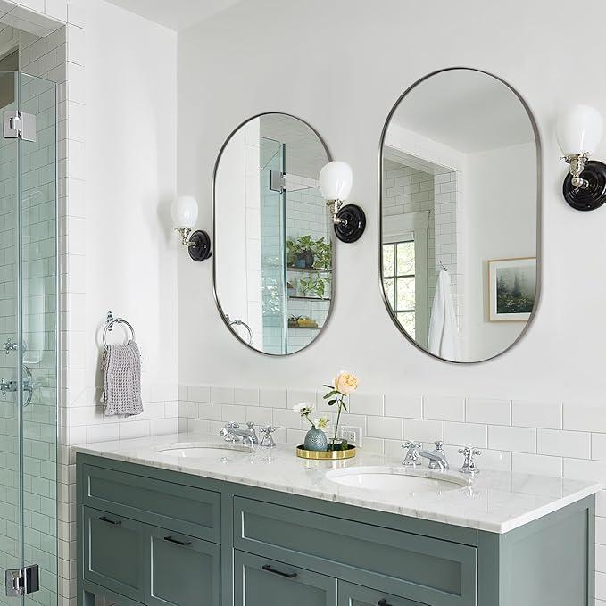 ANDY STAR Rustproof Chrome Oval Mirror for Bathroom, 24x40 Oval Vanity Mirror for Wall, Polished Nickel Mirror for Bathroom in SUS304 Metal Frame 1’’ Deep Wall Mounted Vertical/Horizontal - ModernBath