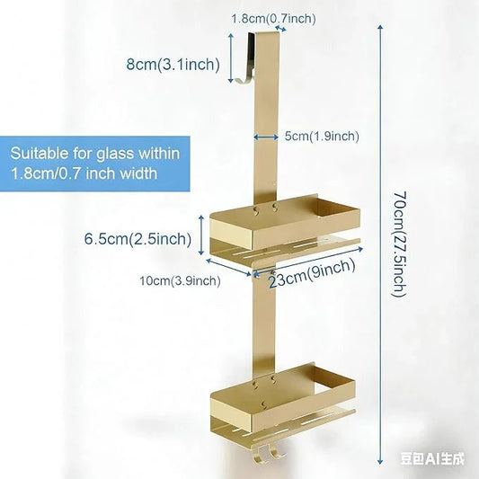 Hiendure Gold Shower Caddy Over Shower Door - 2 Tier Hanging Shower Caddy Organizer No Drilling, Shower Storage Shelf for Indoor Shower, Bathroom, Bedroom, Kitchen - ModernBath