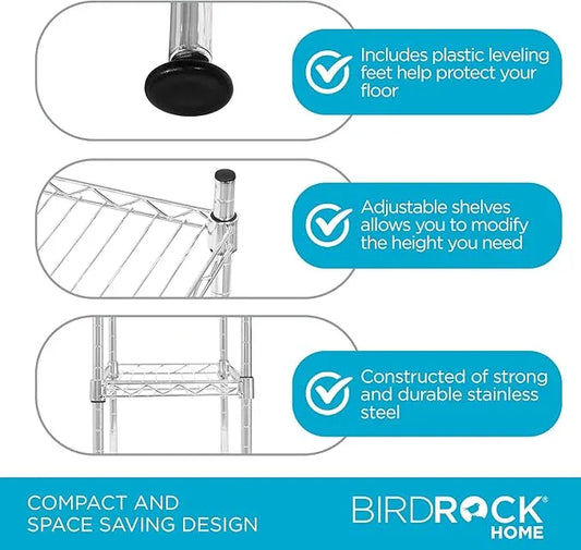 Internet's Best 3-Tier Compact Wire Utility Shelving Unit - Adjustable Storage Rack for Kitchen, Bathroom, Pantry, Laundry, Cabinets - Durable Chrome Steel - Shelving for Under Sink Organization - ModernBath