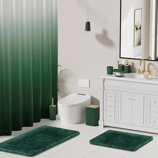 XLHOMO Bathroom Set - Dark Green Bathroom Sets with Shower Curtain and Rugs, 24PCS Shower Curtain Set with Hooks, Soap Dispenser, Soap Dish, Toilet Brush Holder and Trash Can for Housewarming - ModernBath