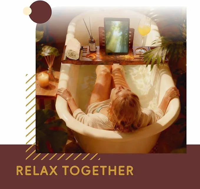 Premium Foldable Bamboo Bathtub Tray Caddy, Expandable Bath Caddy Tray with Holder, Brown Bath Shelf Over Tub, Spa Bathroom Accessories & Gifts for Home - ModernBath