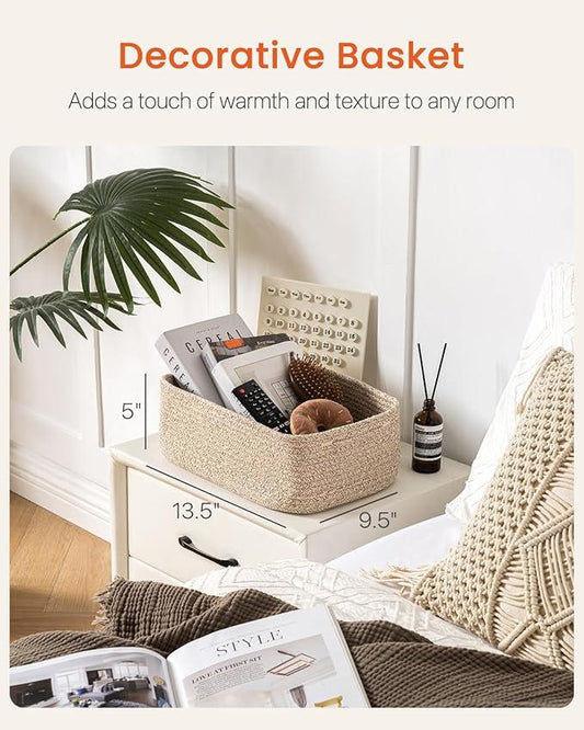 Small Woven Basket, 13.5 x 9.5 x 5 Inches, Storage Basket for Organizing, Cute Small Rope Shelf Closet Cube Storage Bins Baskets for Shelves, Dog Toy Gift Baskets Empty, 3 Packs, Mixed Brown - ModernBath