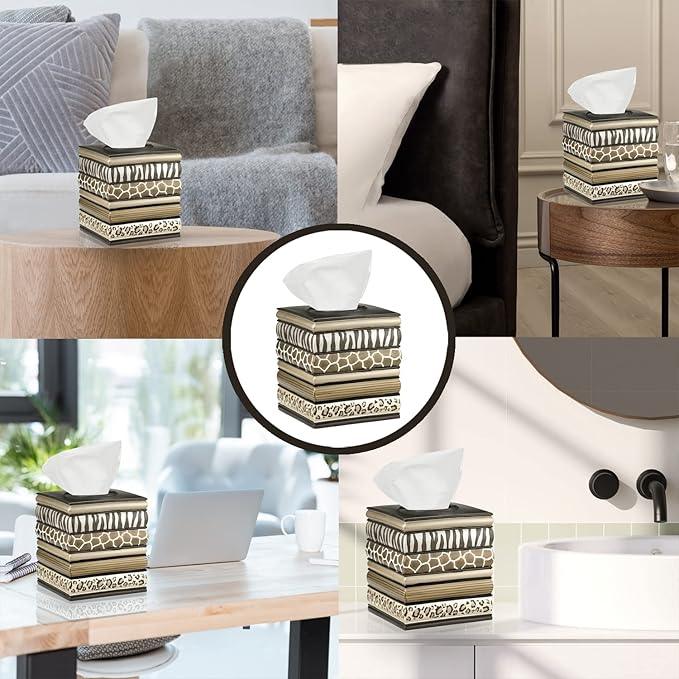 Zahari Home 2pc Safari Stripes Modern Bath Accessories Set Waste Basket & Tissue Box Modern Classic Contemporary Decorative Beautiful Designs Bathroom Decor Set for Home Luxury Bathroom Sets - ModernBath