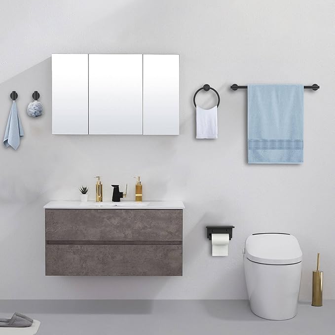 Matte Black Bathroom Hardware Accessories Set 5-Piece Towel Bar Set Includes 23.6in Towel Bar Toilet Paper Holder with Shelf,Towel Holder Set for Bathroom Stainless Steel Wall-Mounted