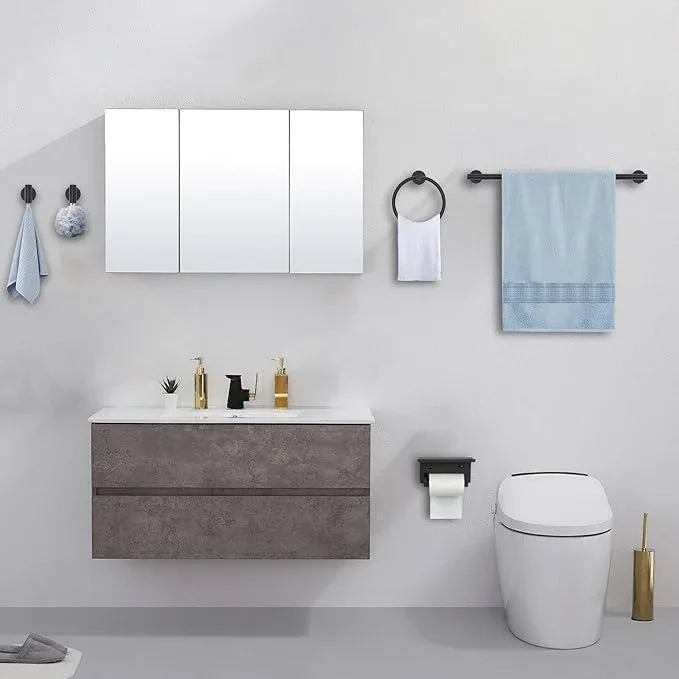 Matte Black Bathroom Hardware Accessories Set 5-Piece Towel Bar Set Includes 23.6in Towel Bar Toilet Paper Holder with Shelf,Towel Holder Set for Bathroom Stainless Steel Wall-Mounted - ModernBath