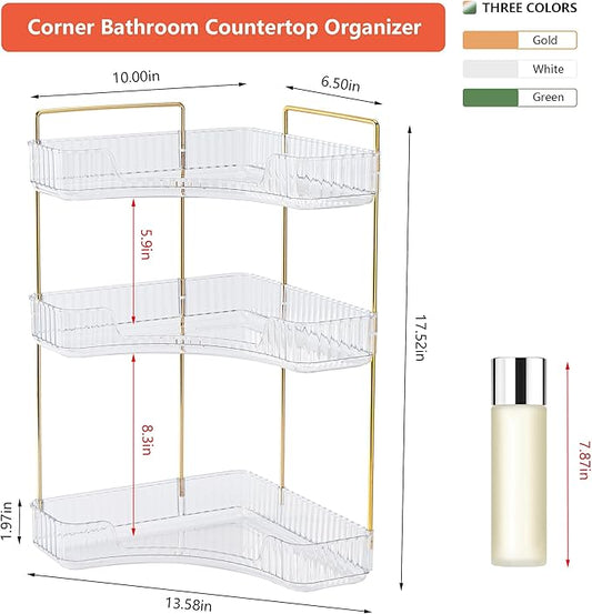 Weidace Corner Bathroom Counter Organizer Bathroom Countertop Shelf Makeup Organizer for Vanity Perfume Tray for Corner Storage (3 Tiers, White)
