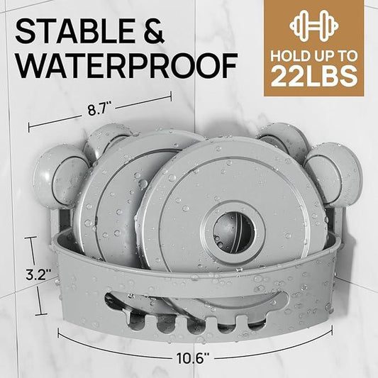 LEVERLOC Corner Shower Caddy Suction Cup, shower shelves suction cup, 2 Pack Basket Powerful Bathroom, Waterproof & Oil-proof Organizer for Kitchen, No-Drilling Removable (Grey) - ModernBath