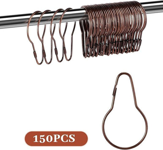 Geetery 150 Pcs Metal Shower Curtain Hooks Rust Proof Reusable Shower Curtain Hangers Multi Functional Stainless Steel Shower Curtain Rings for Bathroom Bedroom Kitchen (Bronze) - ModernBath