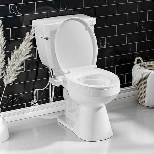 SAMODRA Non-Electric Bidet - Self Cleaning Dual Nozzle (Frontal and Rear Wash) Fresh Water Bidet Toilet Seat Attachment with Independent Adjustable Water Pressure (Pebble Gray) - ModernBath