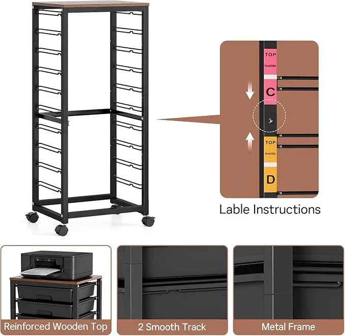 Rolling Cart with Drawers,10 Drawer Rolling Cart,Rolling storage cart with drawers,Black Rolling Drawer Cart,Teacher Rolling Cart for Classroom Storage,Craft Cart with Wooden Tabletop - ModernBath