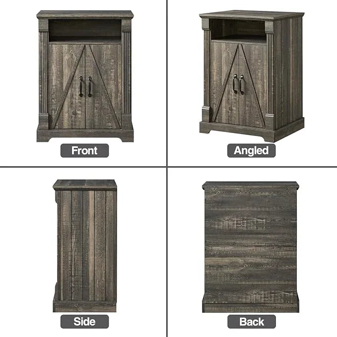 24" Farmhouse Storage Cabinet – Dark Rustic Oak Freestanding Buffet Sideboard with Barn Doors, Adjustable Shelf, Small Coffee Bar for Kitchen, Bathroom & Living Room - ModernBath