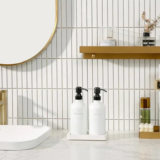 Prus Waso White Soap Dispenser Set, Contains Hand and Lotion Dispenser with Pump. Perfect for Guest Bathroom Decor. (White) - ModernBath