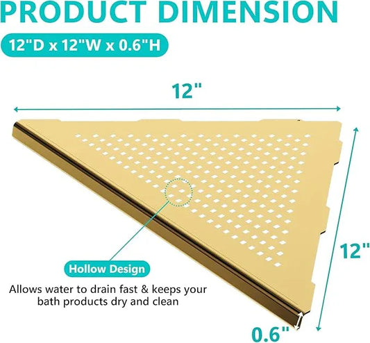 Bathroom Corner Shelf, Recessed 12" Shower Shelf Caddy, SUS304 Stainless Steel Shelf Wall Mount Triangular, No Drilling, Brushed Golden - ModernBath