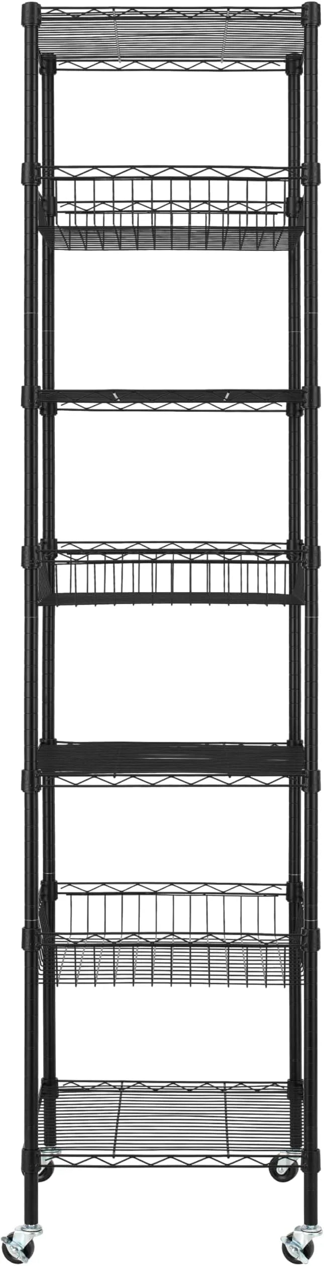 Finnhomy Heavy Duty 7 Tier Wire Shelving Unit with Wheels 18x18x78.8-inches 7 Shelves Metal Storage Rack Thicken Steel Tube, Adjustable Shelving Rack for Kitchen Bathroom Office, NSF Certified, Black - ModernBath