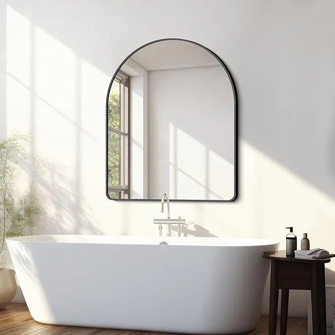 FORBATH Arched Bathroom Mirror 30x36 Inch, Bathroom Mirror Wall Mounted Modern Black Aluminum Frame Decor Dresser Mirror for Bedroom Living Room Entryway, Hanging or Leaning Against Wall - ModernBath