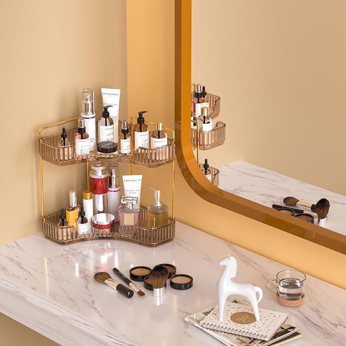GTI 2 Tier Makeup Organizer, Large Capacity Bathroom Counter Organizer, Perfume Cosmetics Skincare Vanity Organizers, Dresser Countertop Organizer and Storage for Women (Amber) - ModernBath