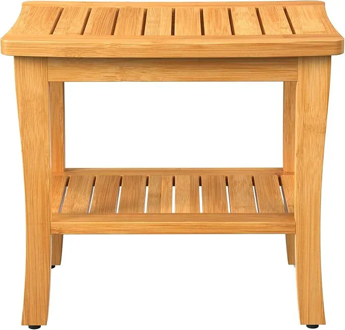 Large Bamboo Shower Bench Stool with Storage Shelf Waterproof Shower Chair Spa Bath Seat Shower Stool for Inside Shower Bathroom Bench Seat for Adults Elderly Seniors Bathroom Gadget 2024 - ModernBath