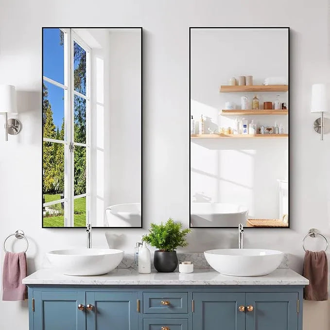 COFENY Black Bathroom Mirror for Wall, 20x40 Inch Rectangle Mirror with Metal Frame, Modern Vanity Mirrors for Bathroom Living Room, Entryway Hangs Horizontal or Vertical - ModernBath