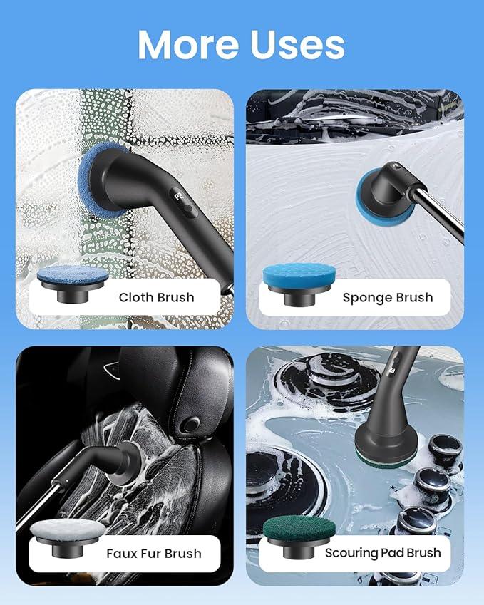 Leebein Electric Spin Scrubber, 2025 New Cordless Cleaning Brush Bathroom Scrubber, IPX7 Waterproof Shower Scrubber with 7 Brush Heads, Extendable Long Handle and 2 Speeds Scrubber for Bathtub Floor - ModernBath