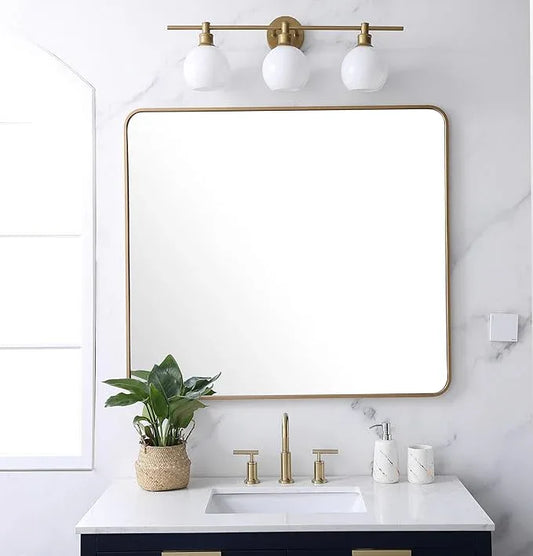 ARS Concepts Aura, Soft Corner Metal Rectangular Mirror 36X40 Inch in, Modern, Brass - ModernBath
