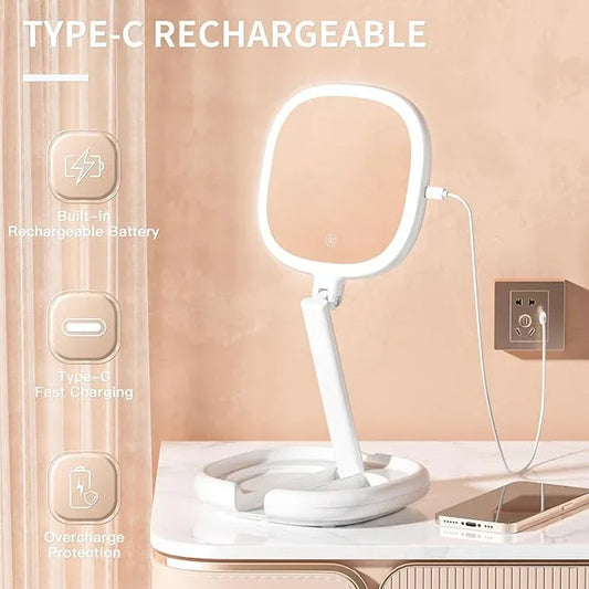 Beautifive 6.3” Makeup Mirror with Light and Magnification, 10X/1X Light Up Makeup Mirror Lighted Make Up Mirror with Adjustable Height Double Sides Folding Magnifying Mirror with Light - ModernBath