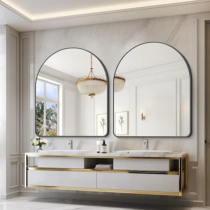 GLASHOM Arched Bathroom Mirror, 40"x48" Black Arched Mirror for Bathroom, Wall Mounted Mirror, Black Vanity Wall Mirror w/Metal Frame for Bedroom, Entryway, Living Room, Vertically Hanging - ModernBath