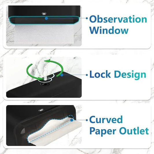 𝐏𝐚𝐩𝐞𝐫 𝐓𝐨𝐰𝐞𝐥 𝐃𝐢𝐬𝐩𝐞𝐧𝐬𝐞𝐫, Multifold/Trifold/C Fold Papers Dispenser, Bathroom Hand Towels Wall Mounted Tissue Holder, No-Drill Adhesive Commercial or Home Black - ModernBath