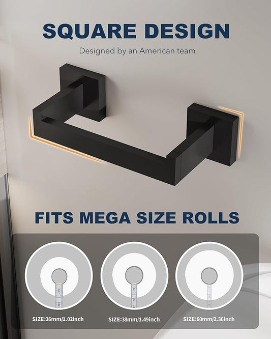 BATHDANCE Black Toilet Paper Holder Wall Mount -Square Stainless Steel Rustproof Double Post Pivoting Tissue Roll Holder for Bathroom, Commercial Toilet Paper Dispenser, Matte Black