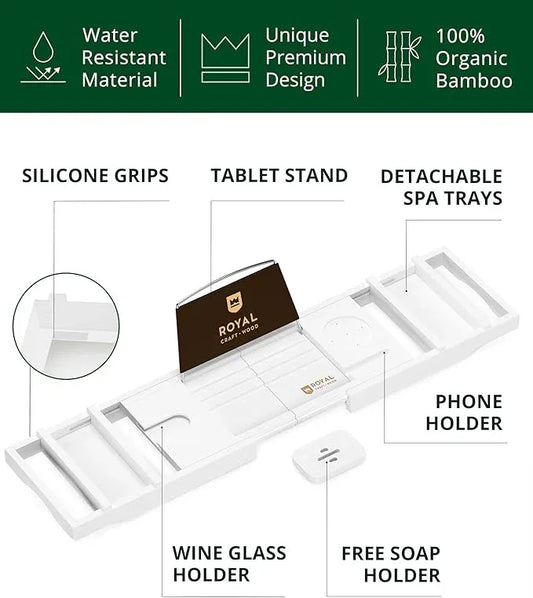 ROYAL CRAFT WOOD Premium Foldable Bathtub Tray - Wood Bath Tray for Tub, Bamboo Shelf, Expandable Bath Table Trays, Bathtub & Bathroom Accessories for New Home & Mothers Day & Birthday Gifts for Mom - ModernBath