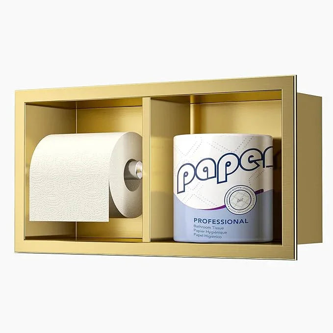 Neodrain Dual Roll Recessed Toilet Paper Holder - 304 Stainless Steel, Hidden in-Wall Design, Simple Loading and Unloading, Space-Saving for Modern Bathrooms(Gold - ModernBath