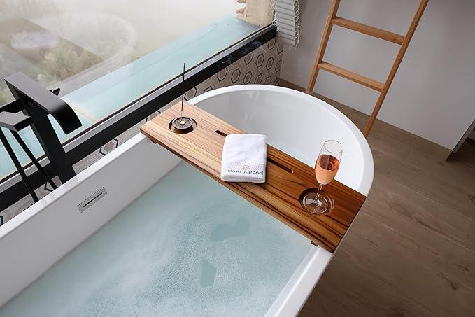Fjord | Superior Teak Bathtub Tray Wood 29" for Small Tubs | Adjustable Wooden Bathtub Caddy | Sustainable Minimalist Bath Table Tray for Home Spa | by JapandiSpirit - ModernBath