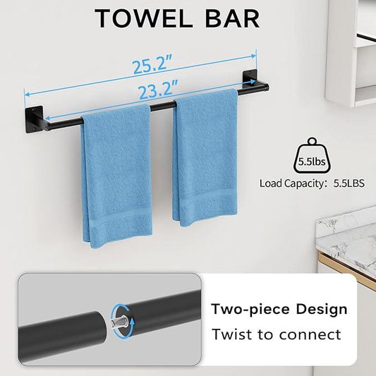10 Pieces Bathroom Accessories Set, Bathroom Hardware Set, 24 inch Towel Bar, Towel Racks for Bathroom, Robe Towel Hooks, Toilet Paper Holder Wall Mounted, Black - ModernBath