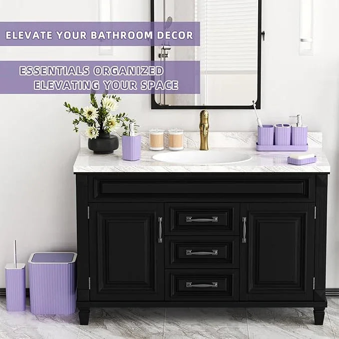 XLHOMO Bathroom Accessories Set - Gorgeous Purple Bathroom Set, 10PC Bathroom Accessory Set, Toilet Brush, Trash Can & Soap Dispenser - ModernBath