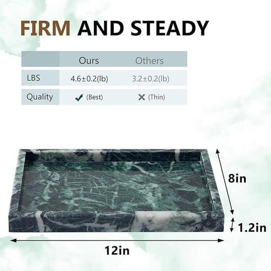 Zilukar Real Natural Marble Tray for Bathroom, Vanity, Kitchen and Desktop, Rectangle Genuine Marble Stone Tray for Jewelry, Cosmetics, Candles, Lotion, Perfume (Snowflake-Green, 12" x 8" x 1.2") - ModernBath
