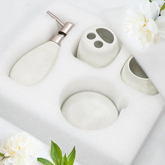 CERBIOR Bathroom Accessories Set,4 Pcs Ceramic Bathroom Decor Accessory,Includes Toothbrush Holder, Toothbrush Cup, Soap Dish for Decorative Countertop and Housewarming Gift(White 4pcs) - ModernBath