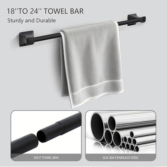5 Piece Bathroom Hardware Accessories Set, SUS304 Stainless Steel Bath Towel Bar Set, 24 Inch Towel Racks for Bathroom Wall Mounted, Bath Towel Holder Set, Matte Black - ModernBath