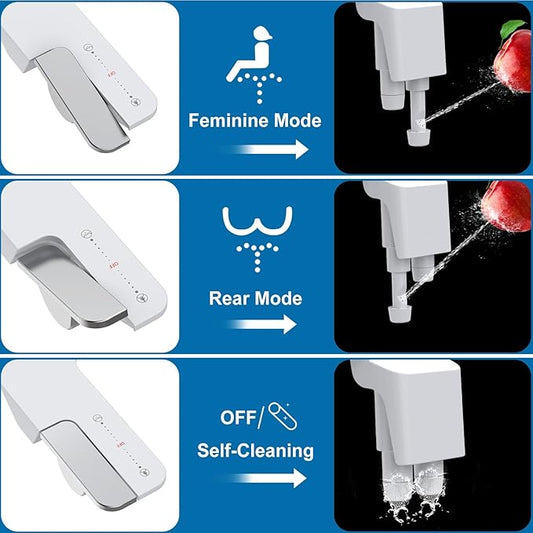 Bidet Attachment for Toilet, Non-Electric Bidet Self-Cleaning Dual Nozzle (Feminine/Rear Wash), Cold Water Bidets Sprayer for Existing Toilets Cover with Adjustable Pressure, Easy to Install, Chrome