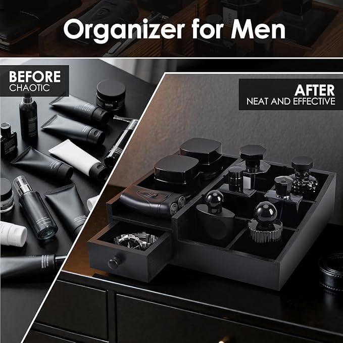 Forest Angle Organizer For Men,Bathroom Countertop Organizers,Perfume Organizer,Cologne Organizers,Bathroom Storage,Perfume Stand,Gifs For Men,Mens Valentines Day Gifts,Adjustable Partition(Black) - ModernBath