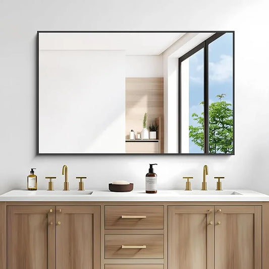 DESBING Black Bathroom Mirror for Wall, 55x36 Inch Rectangle Mirrors with Metal Frame, Modern Vanity Wall Mirror Decor for Entryway Hangs, Bathroom Living Room Horizontal or Vertical - ModernBath