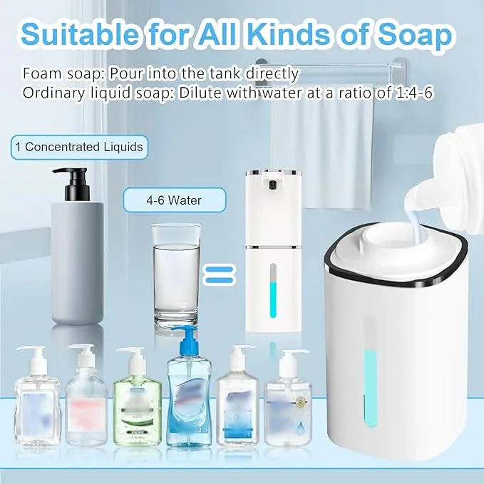 OHIFAST Automatic Foaming Soap Dispenser Touchless, USB Rechargeable Smart Hand Soap Dispenser, 9-Level Adjustable, Physical Button Operation, 13.5oz/400mL Wall Mounted for Bathroom Kitchen Dish Soap - ModernBath