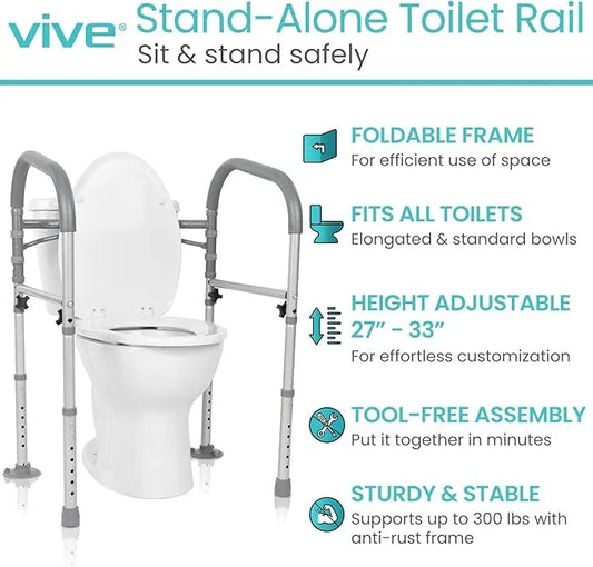 Vive Toilet Safety Rail - Medical Chair for Handicapped & Seniors - Folding Bathroom Frame w/Handles, Arms for Elderly, Disabled - Standalone Grab Bar - Seat Assistance Support Stand Up Assist - ModernBath