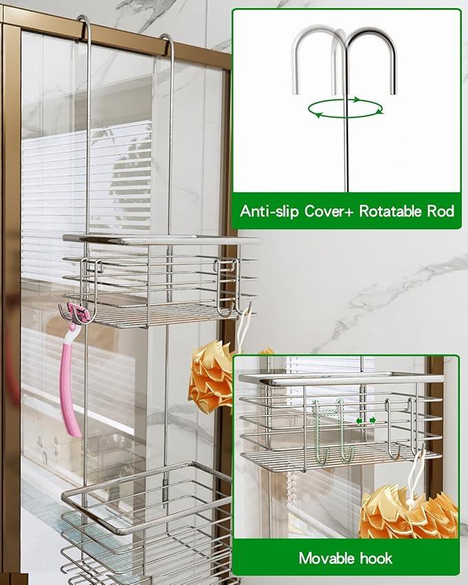 QIHS 3-Tier Small Hanging Bathroom Organizer,caddy hanging,Shampoo Holder Stainless Steel,over the door shower caddy,shower storage - ModernBath