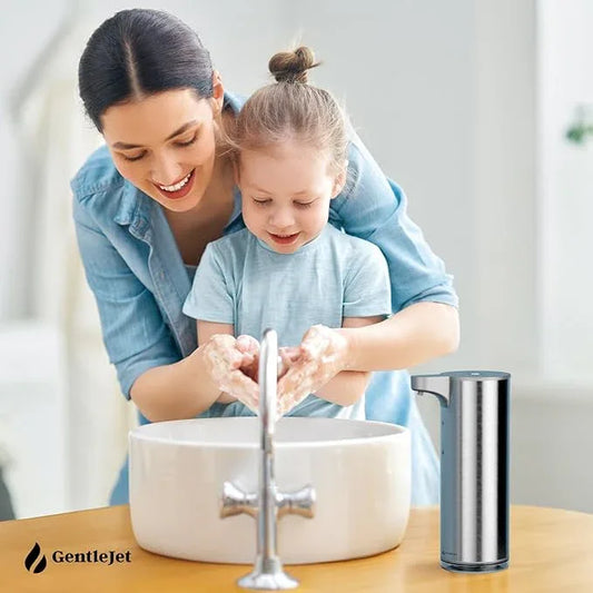 GentleJet EasyFoam Automatic Foaming Soap Dispenser - Touchless Motion Sensor, Rechargeable USB-C, 2 Foam Levels, Stainless Steel, IPX5, 9.5oz Hand Soap Dispenser for Bathroom & Kitchen (Silver) - ModernBath