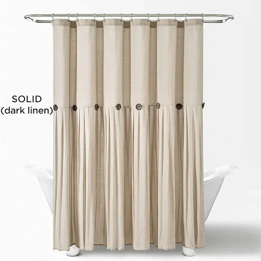 Lush Decor Linen Button Shower Curtain, 72" W x 72" L, Dark Linen - Beige Shower Curtain Fabric - Rustic Bathroom Curtain - Farmhouse Bathroom Decor - ModernBath