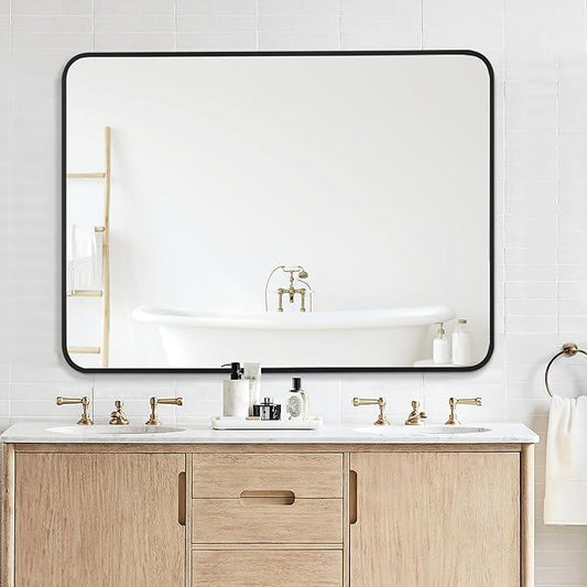 Bonverre 30x40 Inch Rectangle Bathroom Mirror with Black Metal Frame, Rounded Corner Rectangular Vanity Mirror for Wall, Modern Large for Bedroom, Living Room, Horizontal or Vertical - ModernBath