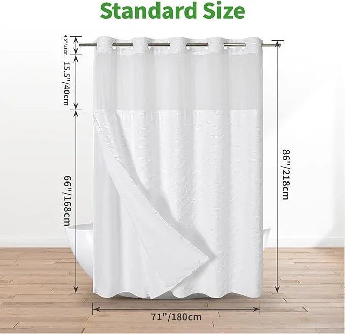 eachope Extra Long No Hook Tufted Chevron Striped Shower Curtain with Snap-in Fabric Liner set-71Wx86H(84H),White Hotel Grade Boho Style Shower Curtain,Water Repellent - ModernBath