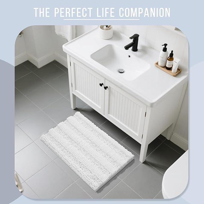 Yimobra Bathroom Rug Mat 32 x 20, Non Slip and Super Absorbent Bath Mat,Machine Washable Quick Dry,Ultra Plush Chenille Shower Rugs for Bathroom Floor Sink Tub and Shower Outside,White - ModernBath
